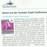 Gemeindebrief Konzerteinladung "Taufkirchen meets Broadway"